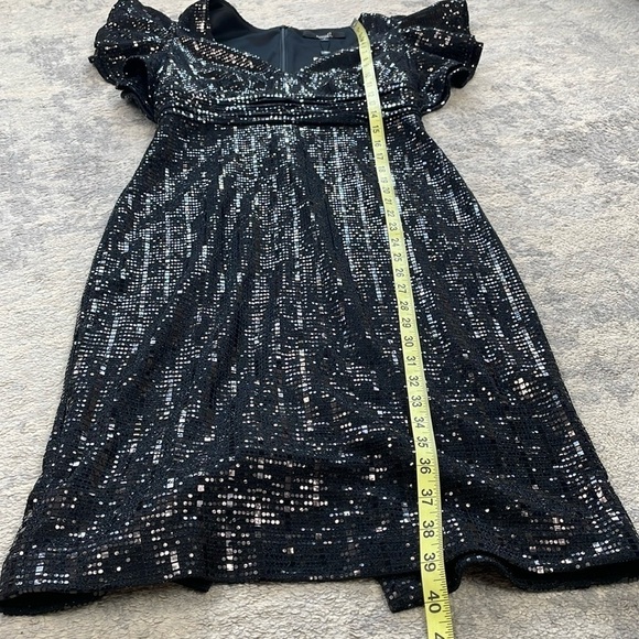 NWT Badgley Mischka Sequin Flutter Sleeve Sheath Dress Sparkle Party Black Sz 2 - Picture 13 of 17